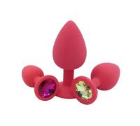 CUPIDO TOYS Plug Anale in Silicone con Diamane. Butt Plug Dilatatore Anale per Uomo/Donna con Pietra Brillante - Taglie progressive Piccolo S/Medio M/Grande L (Rosso, M)
