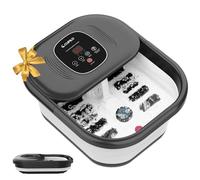 CuPiLo Massaggiatore per piedi, pieghevole, con bolle di calore, luce rossa, pietra pomice e rulli per massaggio shiatsu, pedicure, per rilassamento e sollievo dallo stress
