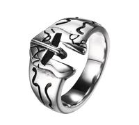 Cupimatch Anello con sigillo a forma di maschera del destino, gotico, da uomo, in acciaio inox, con motivo armatura, stile punk, Acciaio inossidabile