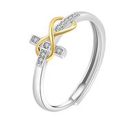Cupimatch Anello da donna con croce infinita: anello eternità in zircone doppio tono, anello regolabile aperto, amore e fede, gioiello cristiano, regalo di San Valentino, Natale, compleanno