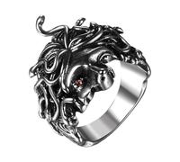 Cupimatch Anello di serpente gotico Medusa: anello vintage Cool in acciaio inox nero con sigillo rosso rock punk scuro serpente capelli anello da donna gioielli uomo taglia 54