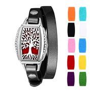 Cupimatch Bracciale Albero della Vita Aromaterapia Donna in Pelle,Braccialetto Regolabile con Medaglione Acciaio Inox Magnetico Diffusore dell'Olio Essenziale Profumo Colore Argento (10 Pezzi Cotone)