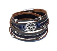 Cupimatch Bracciale Bohemian Albero della Vita Cuoio Pelle Donna Multistrato,Design Unico