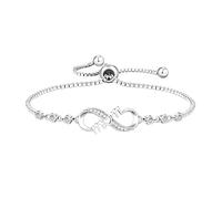 Cupimatch Bracciale da donna con infinito, amicizia, in acciaio inossidabile, con zirconi, regolabile, cuore infinito, regalo sorella, compleanno, San Valentino, Natale, Media, Acciaio inossidabile