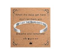 Cupimatch Bracciale da donna in acciaio inossidabile: bracciale con messaggio DON'T LET THE HARD DAYS WIN aperto inciso motivante, regalo per mamma, compleanno, incoraggiamento, Media, Acciaio
