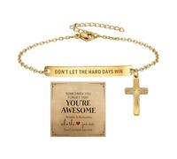Cupimatch Bracciale da donna in acciaio inox dorato con croce ispiratrice | Bracciale con croce in acciaio inox dorato inciso "Don't Let The Hard Days Win" per donne, regalo di incoraggiamento.