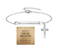 Cupimatch Bracciale da donna in acciaio inox dorato con croce ispiratrice | Bracciale con croce in acciaio inox dorato inciso "Don't Let The Hard Days Win" per donne, regalo di incoraggiamento.
