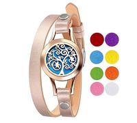 Cupimatch Bracciale Diffusore dell'Olio Essenziale Albero della Vita Braccialetto Regolabile in Pelle Medaglione Cerchio Acciaio Inossidabile Magnetico Profumo Colore Argento Ororosa 8 Pezzi Cotone