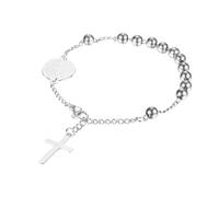 Cupimatch Bracciale religioso con croce rosario: braccialetti cristiani in acciaio inox con medaglia di San Benedetto, da donna e ragazza, regolabile, idea regalo, argento