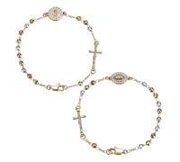 Cupimatch Bracciale rosario da donna con croce, medaglia di Santa Maria, braccialetto di perle con strass, gioiello religioso cattolico, regalo cristiano, battesimo, comunione, Pasqua, Rame Strass