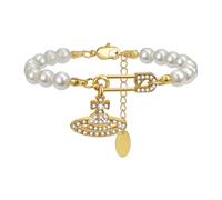 Cupimatch Braccialetto da donna con perle di Saturno - gioielli vintage celesti con ciondolo a forma di pianeta con zirconia cubica, regalo dorato con perline spaziali, Misura unica, Acciaio