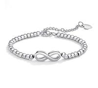 Cupimatch Braccialetto Infinito Perline Rosario Donna Acciaio Inossidabile Regolabile Argento