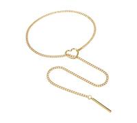 Cupimatch Collana a Y da donna, lunga, in argento e oro, regolabile, in acciaio inox, con ciondolo a forma di cuore, anello e asta, gioielli a strati Cuban Link Chain Choker Punk Rock Style Lariat