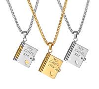 Cupimatch Collana con ciondolo a forma di stella, in acciaio inox, con 6 messaggi d'amore incisi, Acciaio inossidabile