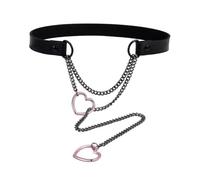 Cupimatch Collana Cuore Acciaio Inossidabile Nero e Rosa | Acciaio inossidabile, pelle PU, ciondolo a forma di cuore, catena cubana, Lariat regolabile, doppio anello sicuro