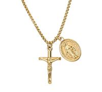 Cupimatch Collana da donna in acciaio inossidabile: collana con ciondolo a croce Gesù e Vergine Maria Religiosa donna ciondolo cattolico - regalo festa della mamma compleanno, moyenne, Acciaio
