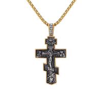 Cupimatch Collana da uomo con croce ortodossa: collana vintage in acciaio inossidabile con ciondolo a forma di croce di Gesù con gioielli religiosi cristiani ortodossi unici, Metallo, altro