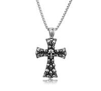 Cupimatch Collana da uomo con teschio gotico, con ciondolo a forma di croce, in acciaio inox, stile vintage punk, per regalo di compleanno, rocker gotico