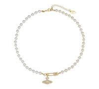Cupimatch Collana girocollo con perle di Saturno, gioiello vintage celeste con ciondolo a forma di pianeta con zirconia cubica, regalo per donne, Misura unica, Acciaio inossidabile, Zircone