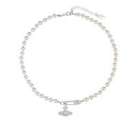Cupimatch Collana girocollo con perle di Saturno, gioiello vintage celeste con ciondolo a forma di pianeta con zirconia cubica, regalo per donne, Misura unica, Acciaio inossidabile, Zircone