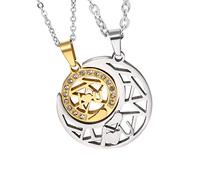 Cupimatch Coppia Lovers Collana Acciaio Inox con Pendente Puzzle Sole Luna I Lou U Mosaico Strass Traforato Oro Argento(1 Coppia)