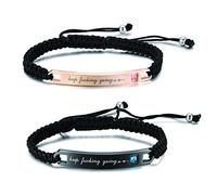 Cupimatch Coppia Lui Lei Fidanzati Lovers Bracciale Pelle Cuoio Intrecciato Regolabile Acciaio Inossidabile Zircone Keep Fucking Going Nero Oro Rosa,Regalo Valentine's Day Anniversario(1 Coppia)