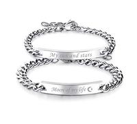 Cupimatch Coppia Lui Lei Fidanzati Lovers Braccialetto Catena Acciaio Inossidabile My Sun And Stars Moon of My Life Regalo Valentine's Day Anniversario Argento(1 Coppia)