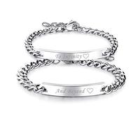 Cupimatch Coppia Lui Lei Fidanzati Lovers Braccialetto Catena Acciaio Inossidabile To Infinity And Beyond Regalo Valentine's Day Anniversario Argento(1 Coppia)