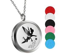 cupimatch Donna Uomo Aromaterapia Diffusore collana con ciondolo con catena, acciaio inossidabile Angelo Locket Medaglione Ciondolo 45 cm collana con 6 Pads, Argento