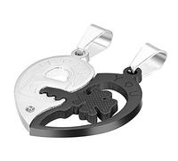 Cupimatch Gioielli 2 pezzi in acciaio inox serratura e chiave a forma di cuore collana ciondolo amore regalo per coppie, catena inclusa, senza pietra