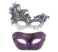 Cupimatch Maschera coppia pizzo plastica: set mascherato pizzo e veneziano per maschera romantica per carnevale, Halloween viola, regalo di San Valentino, festa