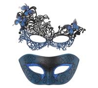 Cupimatch Maschera coppia pizzo plastica: set mascherato pizzo e veneziano per maschera romantica per carnevale, Halloween blu, regalo di San Valentino, festa