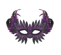 Cupimatch Maschera per gli occhi con piume e bordo glitterato, nero, rosso, blu, viola, regolabile, in similpelle, con fascia elastica, per Halloween, carnevale, cosplay, gotico, unisex, Piuma In ecop