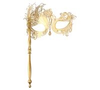 Cupimatch Maschera veneziana da donna: elegante maschera Venezia glitter con gambo tenuto a mano, maschera di carnevale con strass, vintage, regalo per Halloween, carnevale, oro