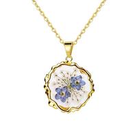 Cupimatch Non dimenticare-Me-Collana rotonda/ovale da donna: romantica catena di fiori in acciaio inox elegante ciondolo floreale blu fatto a mano gioielli naturali regalo per donne ragazze, Acciaio