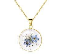 Cupimatch Non dimenticare-Me-Collana rotonda/ovale da donna: romantica catena di fiori in acciaio inox elegante ciondolo floreale blu fatto a mano gioielli naturali regalo per donne ragazze, Acciaio