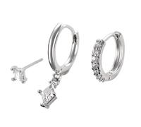 Cupimatch Set di 3 orecchini da donna, in argento, con zirconi, vintage, per donne, ragazze, compleanno, San Valentino, regalo di Natale, festa della mamma, Rame Zircone