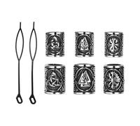 Cupimatch Set di perline per capelli vichinghi, in acciaio inox, per capelli e barba, 6 pezzi, rune celtiche, in 2 misure con filo per capelli, gioielli fai da te, gioielli unisex vichinghi, per donne