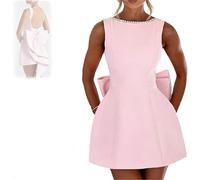 CupitiDU Abito da ballo vintage con perle in raso con fiocco, abito da sposa senza schienale con perle mini abito a trapezio con fiocchi, mini abito da donna con fiocco 2025 abito corto da ballo,