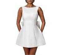CupitiDU Abito da ballo vintage con perle in raso con fiocco, abito da sposa senza schienale con perle mini abito a trapezio con fiocchi, mini abito da donna con fiocco 2025 abito corto da ballo,