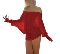 CupitiDU Mini abito in maglia increspata con spalle scoperte, mini abito aderente a maniche lunghe a pipistrello casual elegante vestibilità ampia, Rosso, S