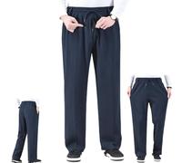 CupitiDU Pantaloni da uomo elasticizzati in vita per anziani, casual, anziani, con cerniera, a vita alta, comodi pantaloni da jogging da uomo (blu navy, L)