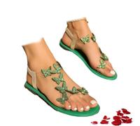 CupitiDU Sandali piatti da donna con strass comodi antiscivolo casual eleganti strass, Verde, 37 EU