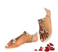 CupitiDU Sandali piatti da donna con strass, decorazione a farfalla, sandali estivi comodi antiscivolo casual eleganti sandali scintillanti, bianco, 40 2/3 EU