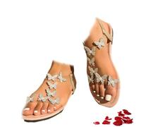 CupitiDU Sandali piatti da donna con strass, decorazione a farfalla, sandali estivi comodi antiscivolo casual eleganti sandali scintillanti, Albicocca, 39 1/3 EU