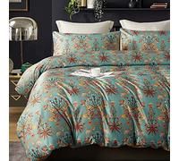 Cupocupa Set copripiumino king size con motivo floreale bohémien, set copripiumino king size, stile vintage, morbido, con stampa a foglie e cachemire, con federe