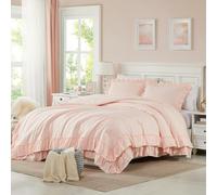 Cupocupa Set di biancheria da letto queen size, 3 pezzi, con volant, leggero, morbido, shabby chic, soffice per tutte le stagioni