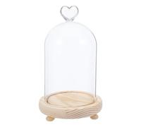 Cupola di Vetro 8 Pollici a Forma di Cuore con Base in Legno | Trasparente e Liscia, con Luce LED Inclusa, per Rose Eterne e Miniature, da Tavolo