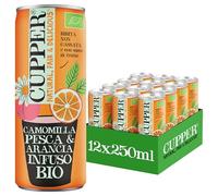 CUPPER Bibita Camomilla, Pesca e Arancia Bio, Bevanda Biologica non gassata, Senza Zuccheri Aggiunti, Infuso a Freddo con Succo di Frutta, Confezione 12 x 250ml