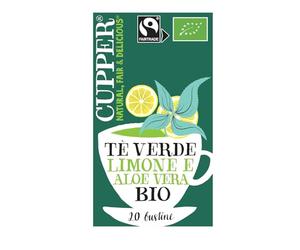 CUPPER Tè Verde al Limone e Aloe Vera Biologico e Fairtrade, Tè con Gusto Vivace e Agrumato, Ingredienti da Agricoltura Biologica, Filtri 100% Biodegradabili, Confezione da 20 Bustine